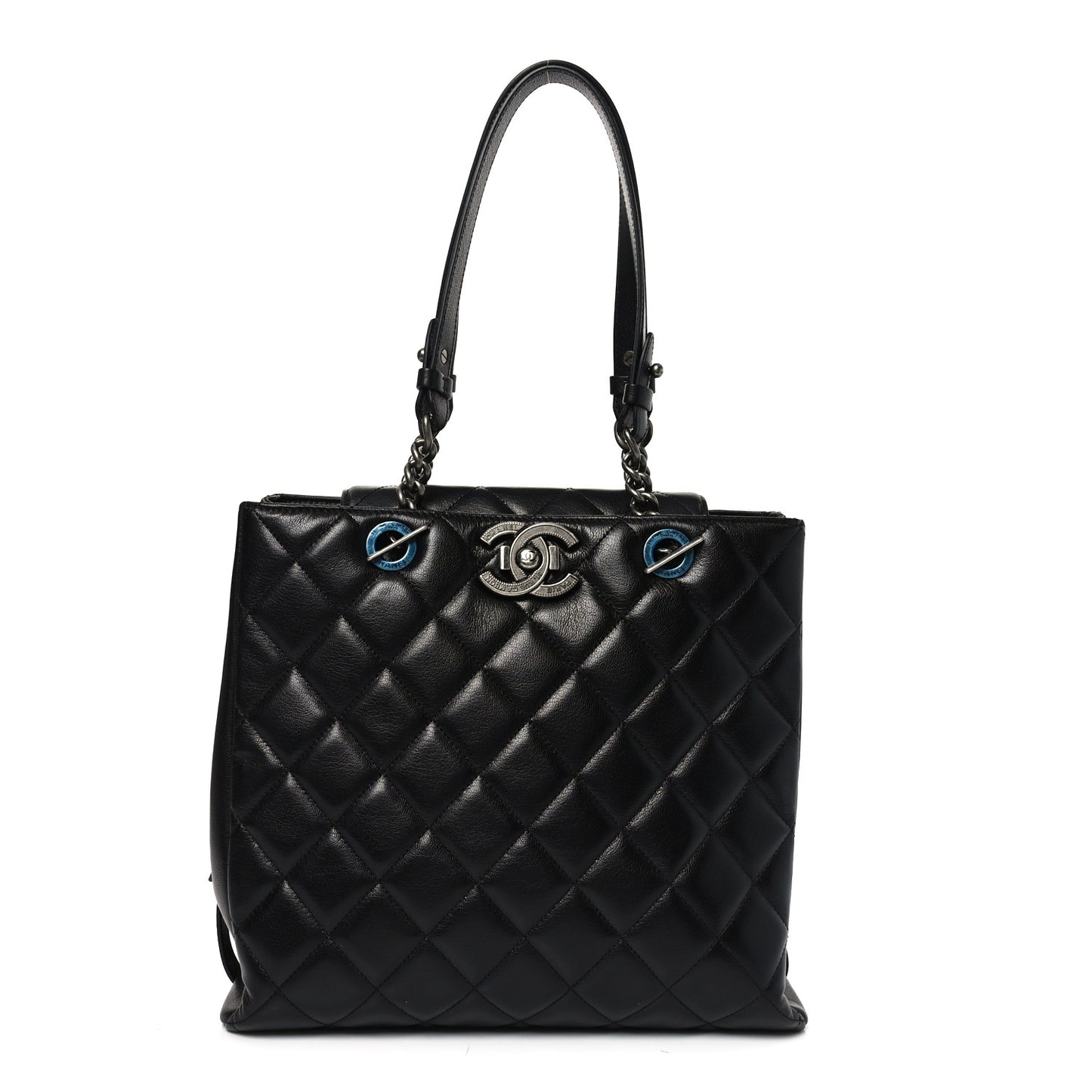 Metallic Goatskin Quilted Small City Rock Shopping Tote Black