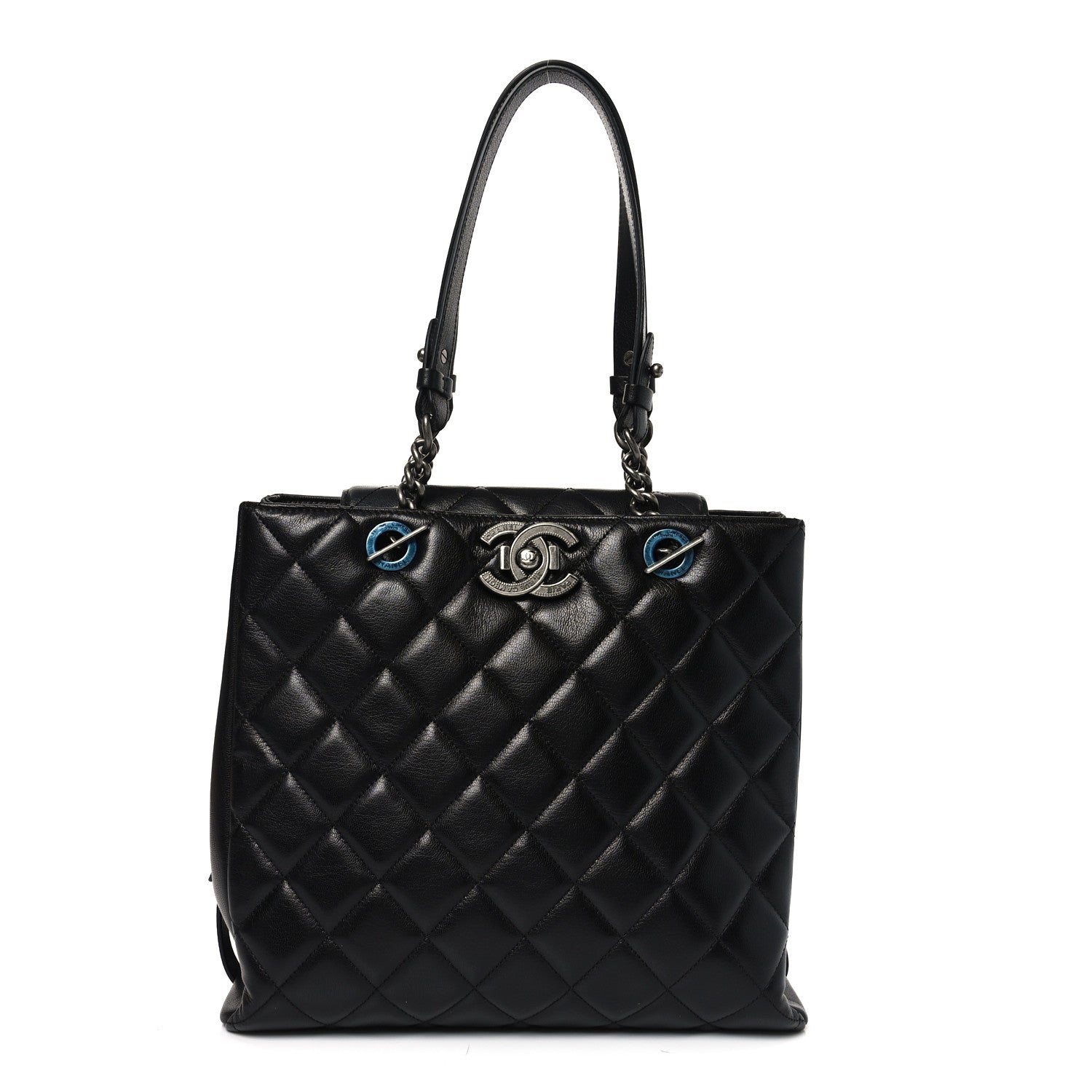 Chanel Metallic Goatskin Quilted Small City Rock Shopping Tote Black 1 of 10