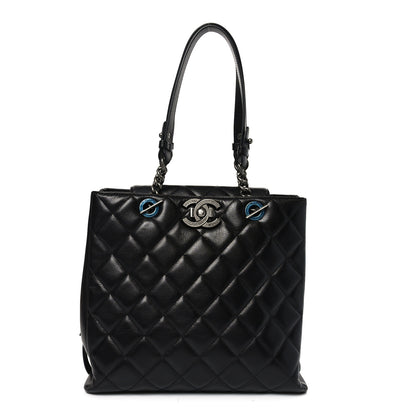 Chanel Metallic Goatskin Quilted Small City Rock Shopping Tote Black 1 of 10