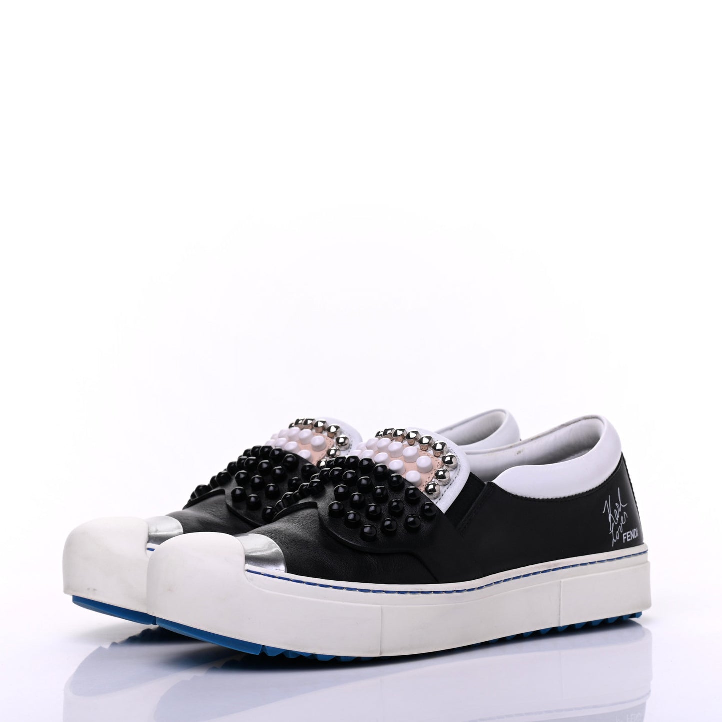Calfskin Studded Karlito Slip On Sneaker 36 Black