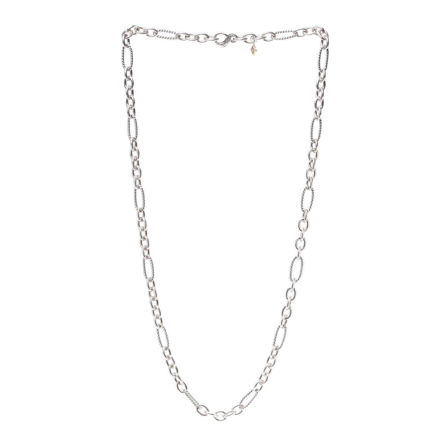 David Yurman Sterling Silver 18K Yellow Gold Figaro Chain Link Necklace 3 of 5