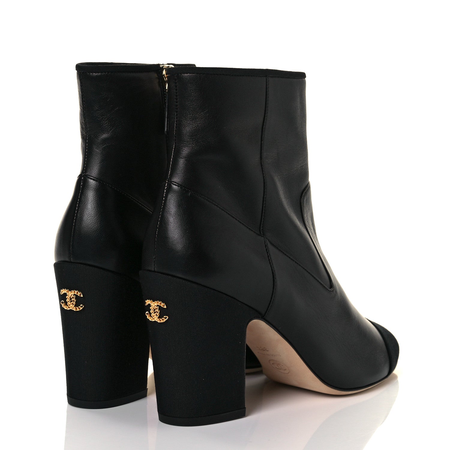 Chanel Lambskin Grosgrain CC Cap Toe Short Boots 38.5 Black 4 of 12