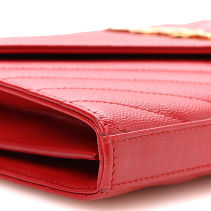 Saint Laurent Grain De Poudre Matelasse Chevron Monogram Chain Wallet Red 10 of 12