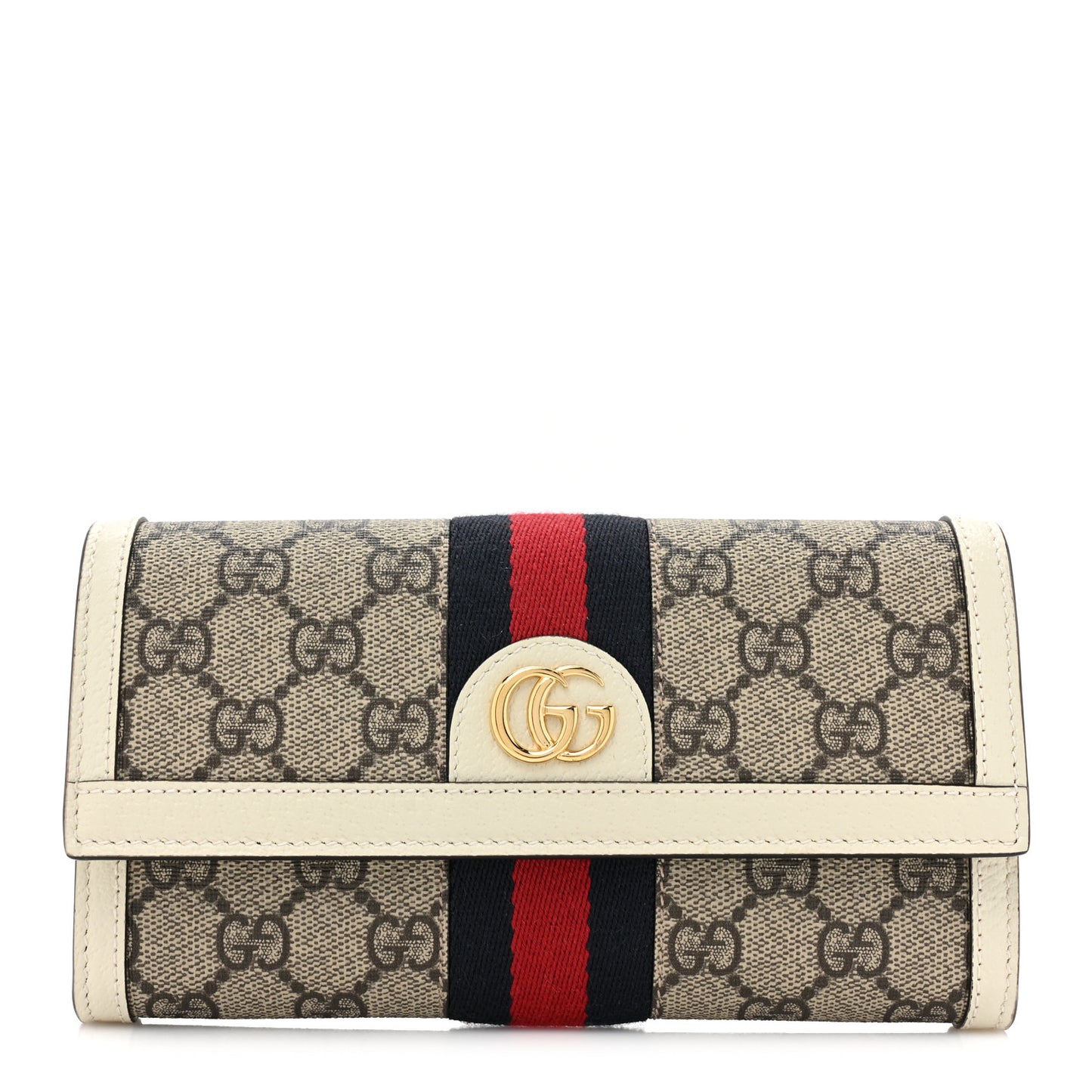 GG Supreme Monogram Textured Calfskin Web Ophidia Continental Wallet Beige White