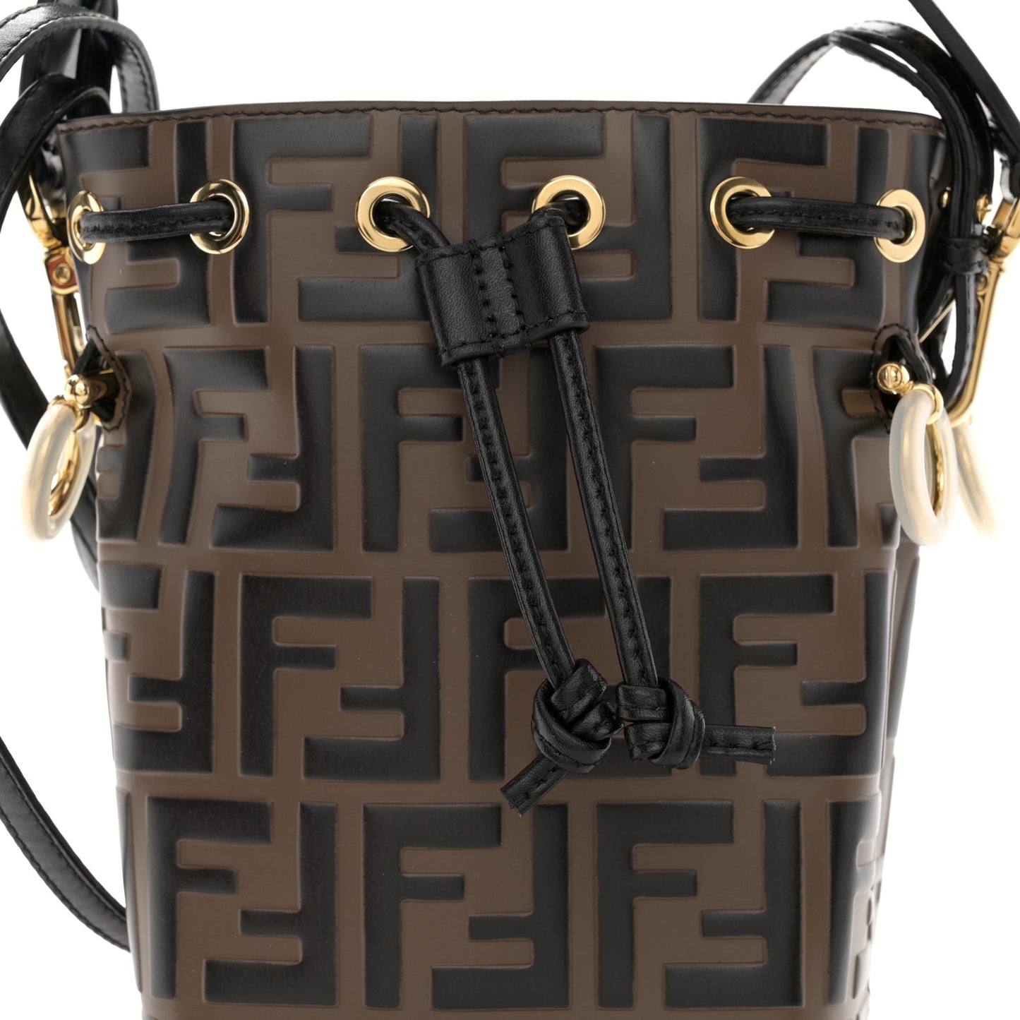 Vitello Liberty F is Fendi Bi-Color FF 1974 Embossed Mini Mon Tresor Bucket Bag Maya Black