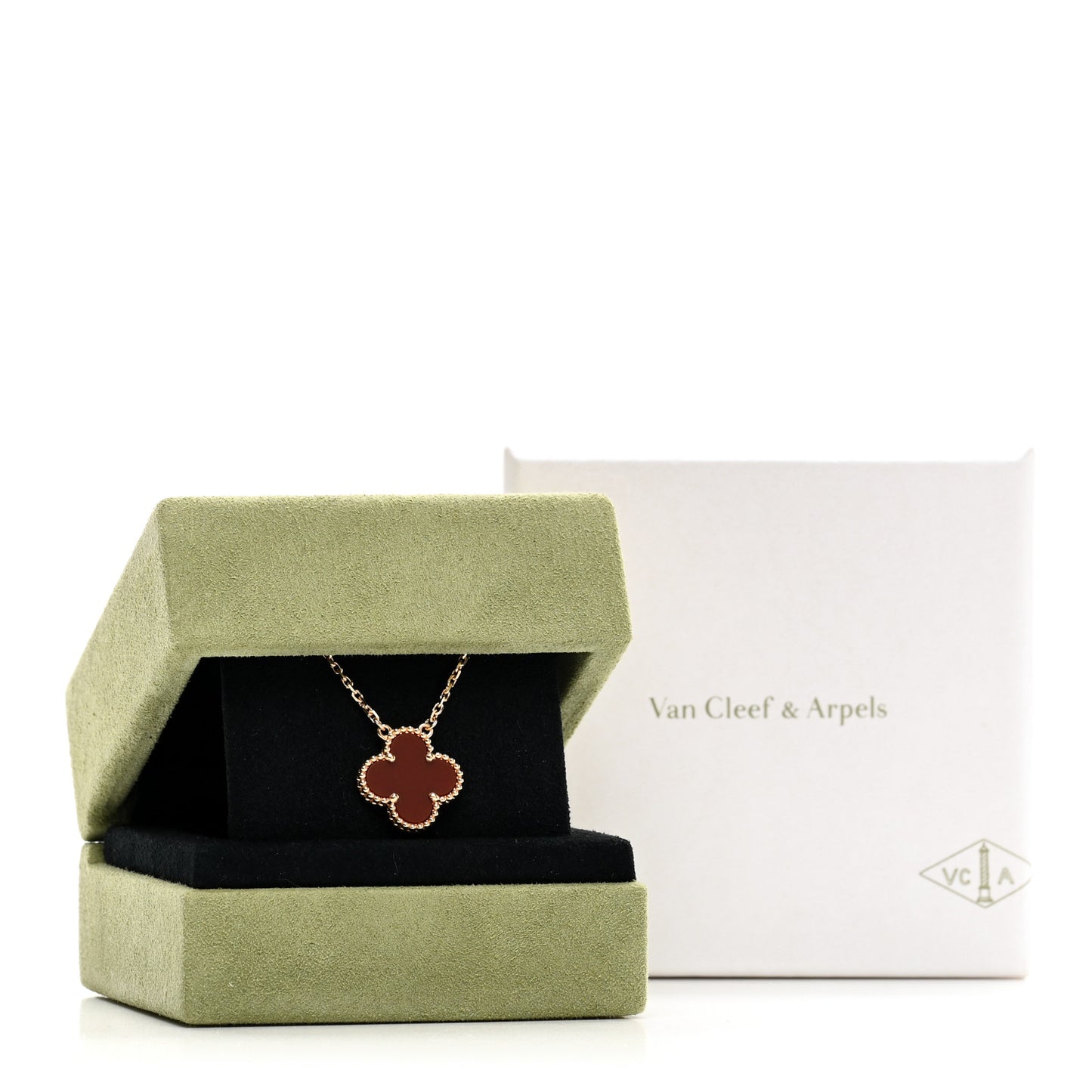 18K Yellow Gold Carnelian Vintage Alhambra Pendant Necklace