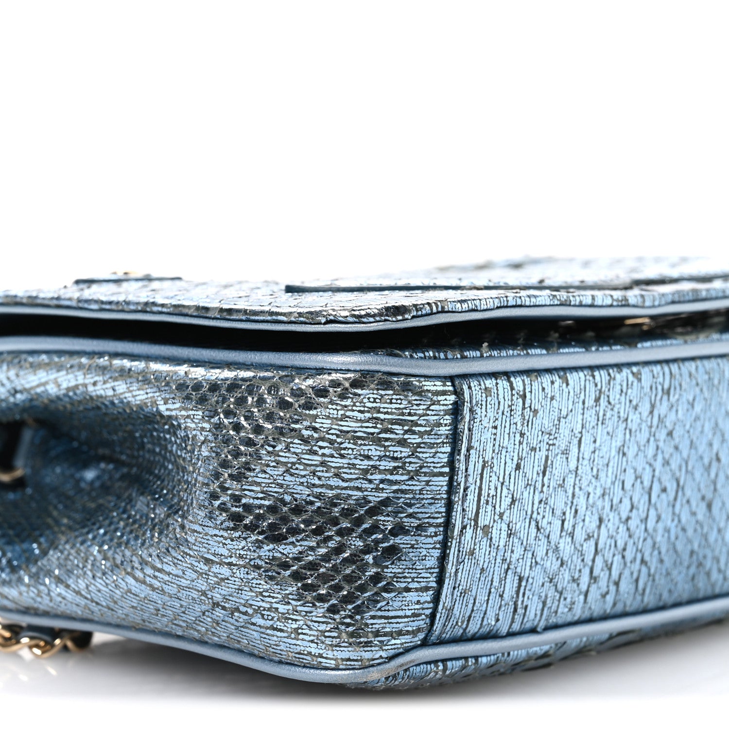Chanel Metallic Snakeskin CC Flap Bag Blue 9 of 11