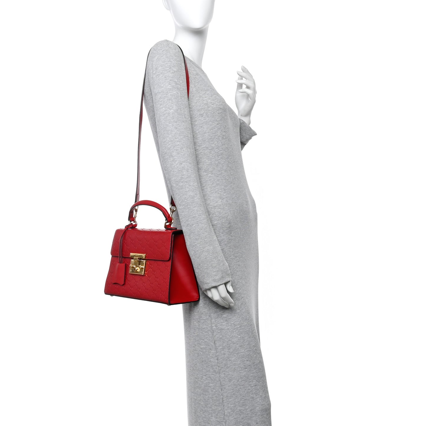 Guccissima Signature Small Padlock Top Handle Bag Hibiscus Red