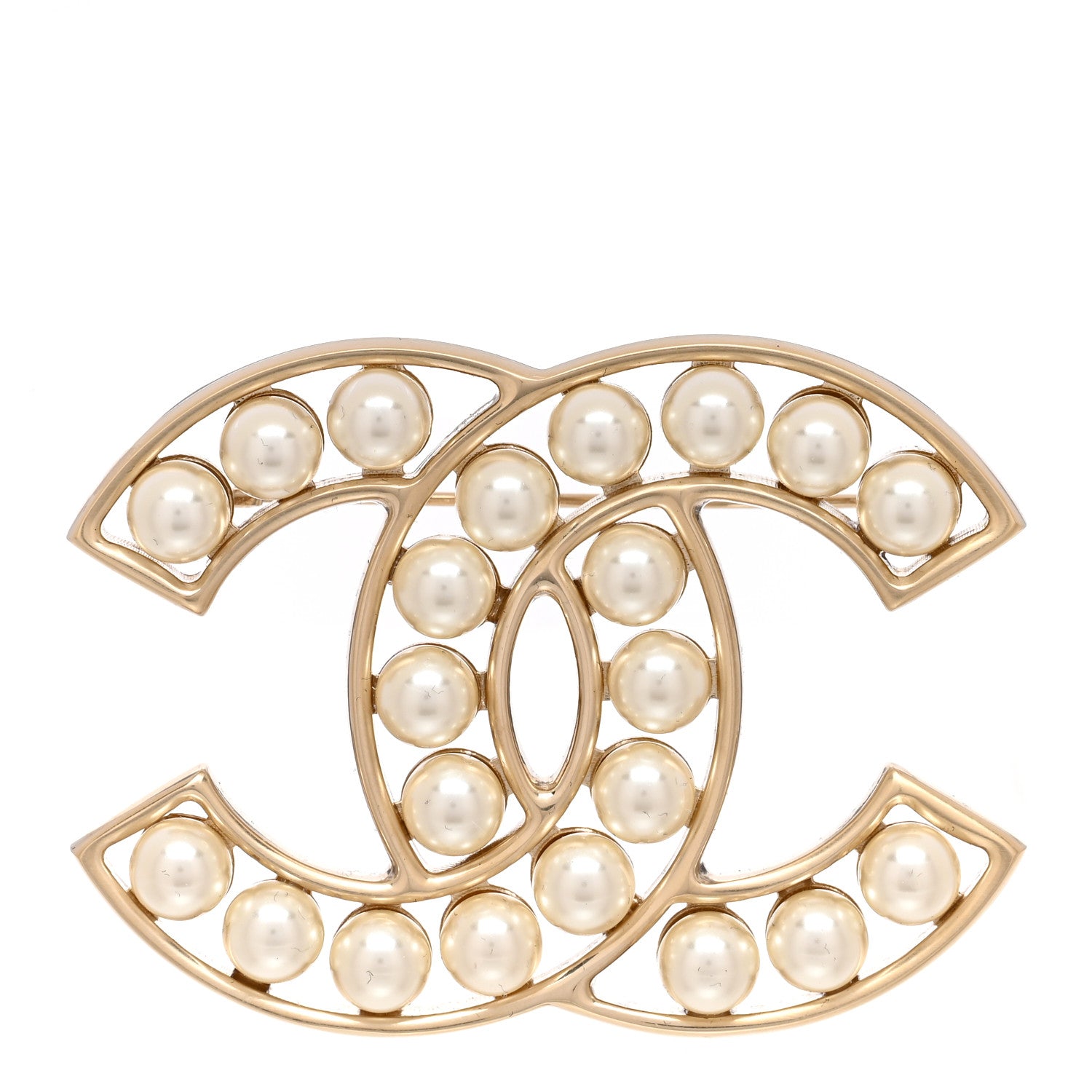 Chanel CC Pearl Brooch Pin Gold 1 of 5