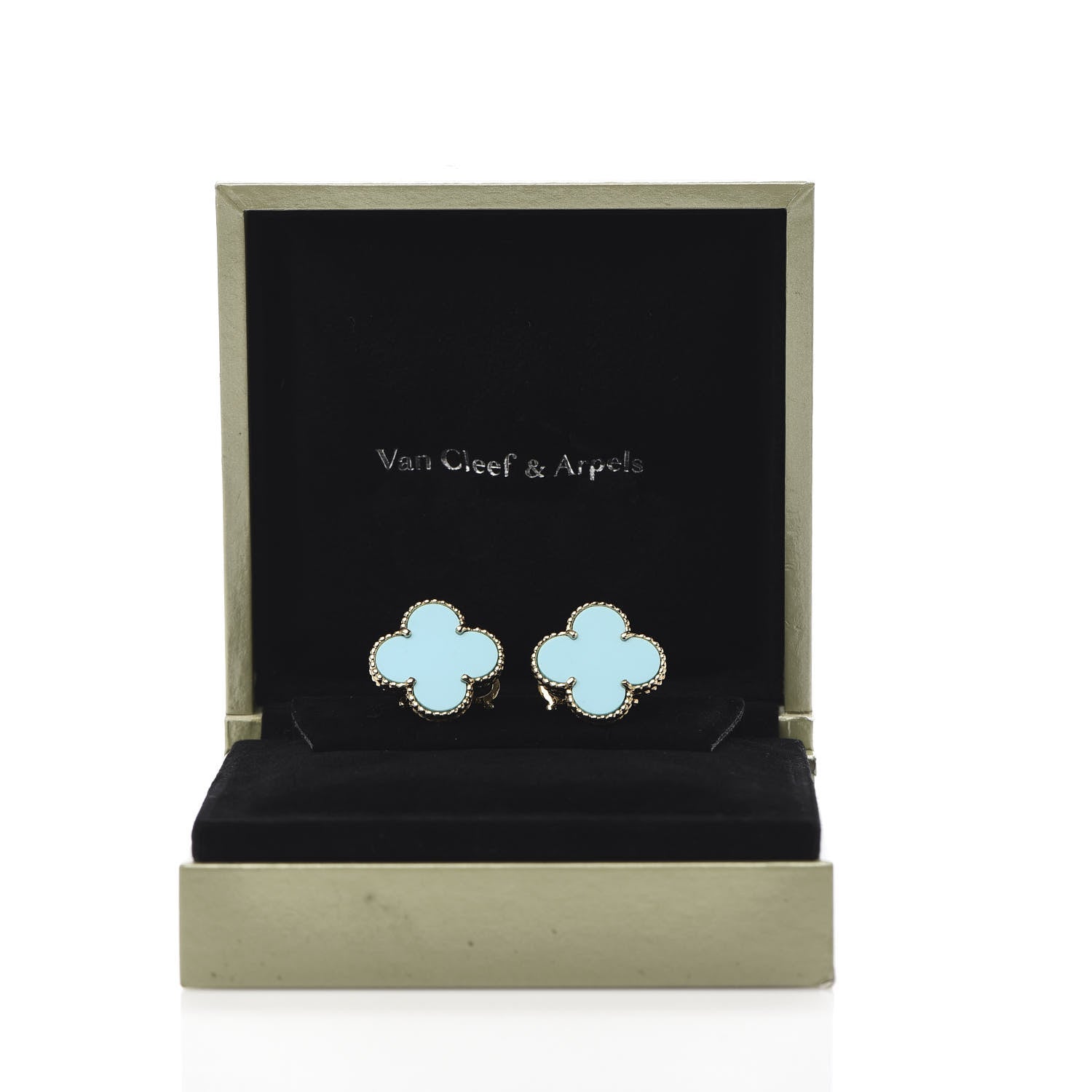 Van Cleef & Arpels 18K Yellow Gold Turquoise Magic Alhambra Earrings 6 of 6