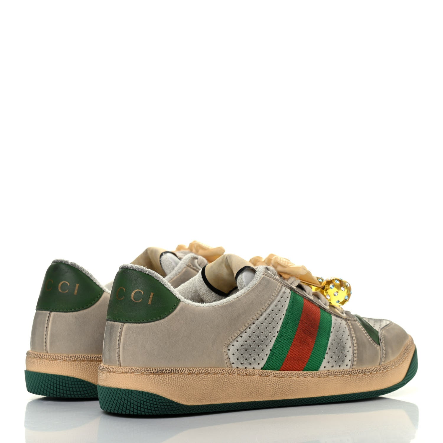 Gucci Nubuck Web Cherries Womens Screener Sneakers 37 Dusty Milk White Vintage Green 3 of 4