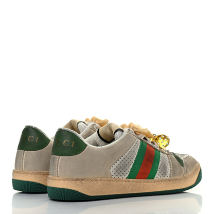 Gucci Nubuck Web Cherries Womens Screener Sneakers 37 Dusty Milk White Vintage Green 3 of 4