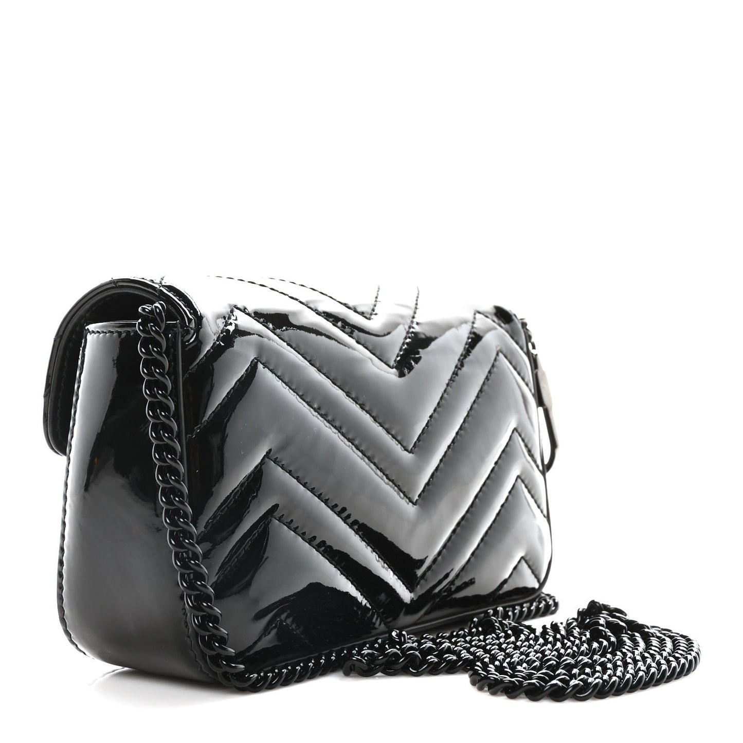 Patent Lambskin Enamel Matelasse Monochrome Super Mini GG Marmont Shoulder Bag Black