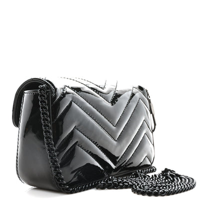 Gucci Patent Lambskin Enamel Matelasse Monochrome Super Mini GG Marmont Shoulder Bag Black 3 of 10