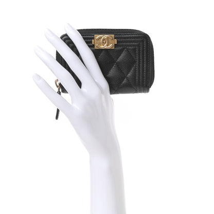 Chanel Caviar Quilted Boy Zip Around Coin Purse Wallet Black 2 of 8