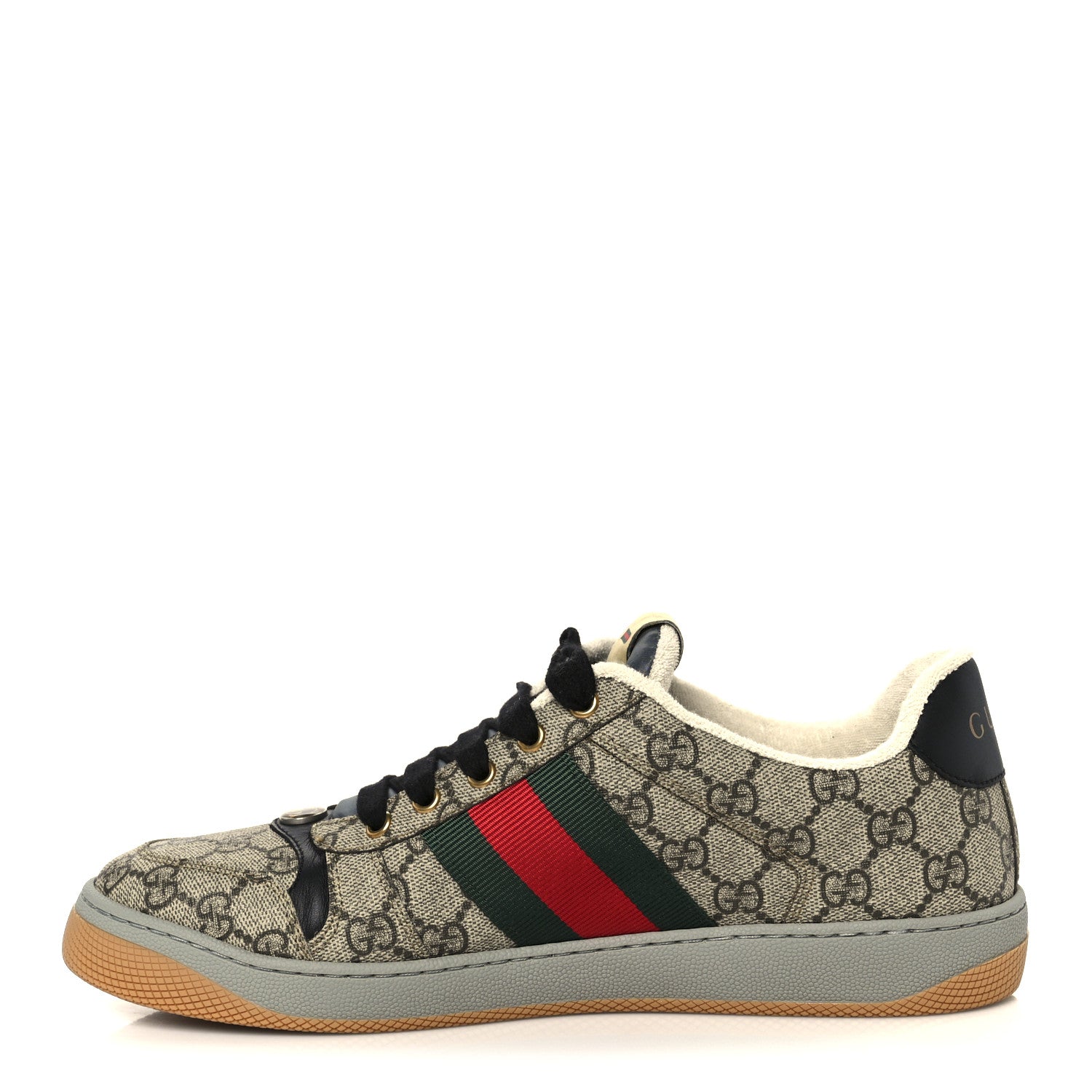 Gucci GG Supereme Monogram Miro Soft Calfskin Web Mens Screener Sneakers 8.5 8.5 Beige Ebony Black New Platinum 1 of 11