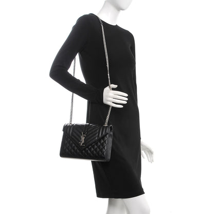 Saint Laurent Grain De Poudre Textured Mixed Matelasse Triquilt Medium Monogram Satchel Black 3 of 8