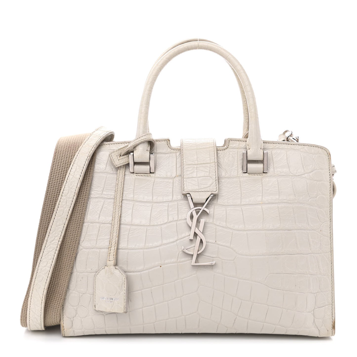 Calfskin Crocodile Embossed Baby Monogram Cabas Gris Perle