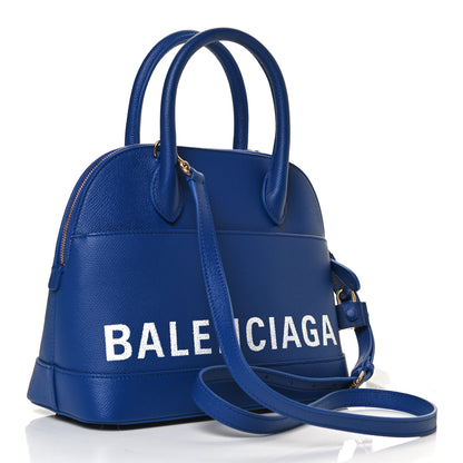 Balenciaga Signature Grained Calfskin Logo S Ville Top Handle Bag Bleu Roi White 3 of 10