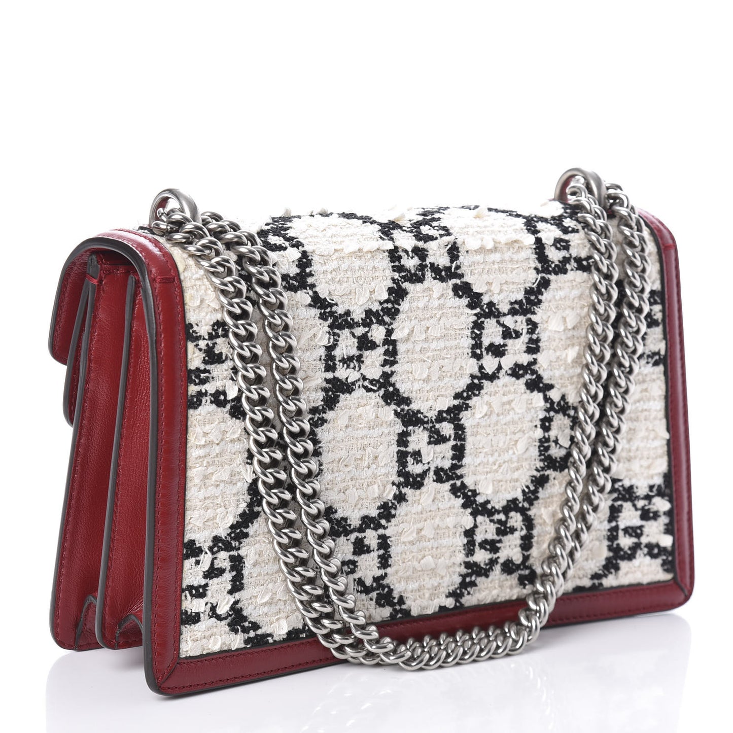 Tweed GG Monogram Small Dionysus Shoulder Bag White Black Romantic Cherry