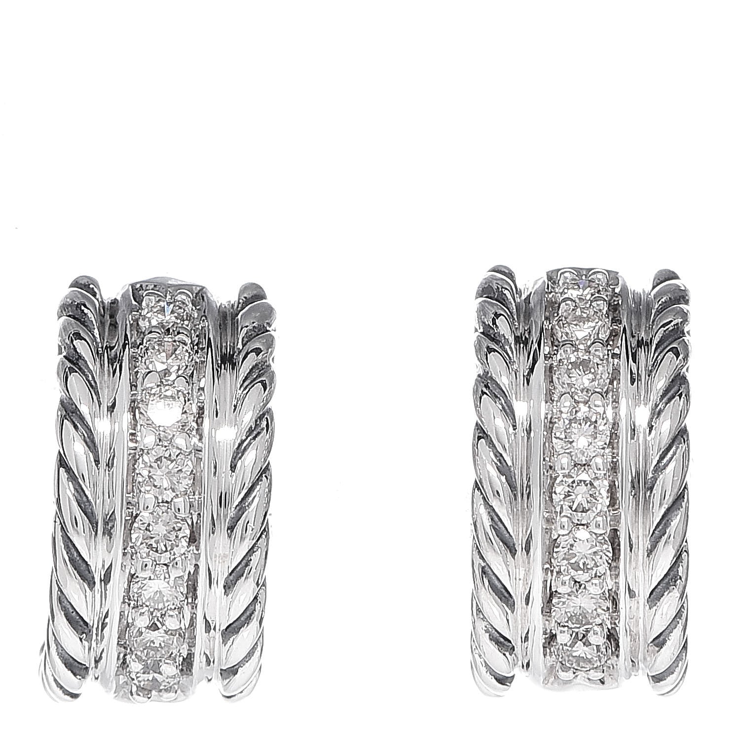 David Yurman Sterling Silver Diamond 12mm Cable Hoop Earrings 1 of 4