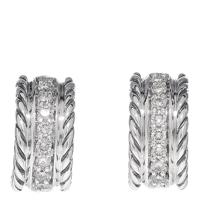 David Yurman Sterling Silver Diamond 12mm Cable Hoop Earrings 1 of 4
