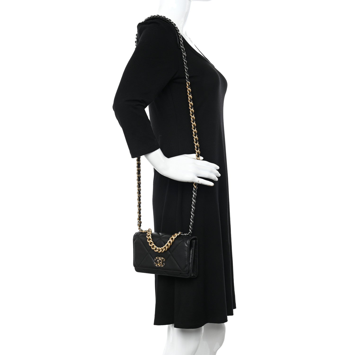 Chanel Goatskin Quilted Chanel 19 Wallet On Chain WOC Black 2 of 12