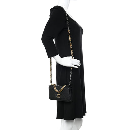 Chanel Goatskin Quilted Chanel 19 Wallet On Chain WOC Black 2 of 12