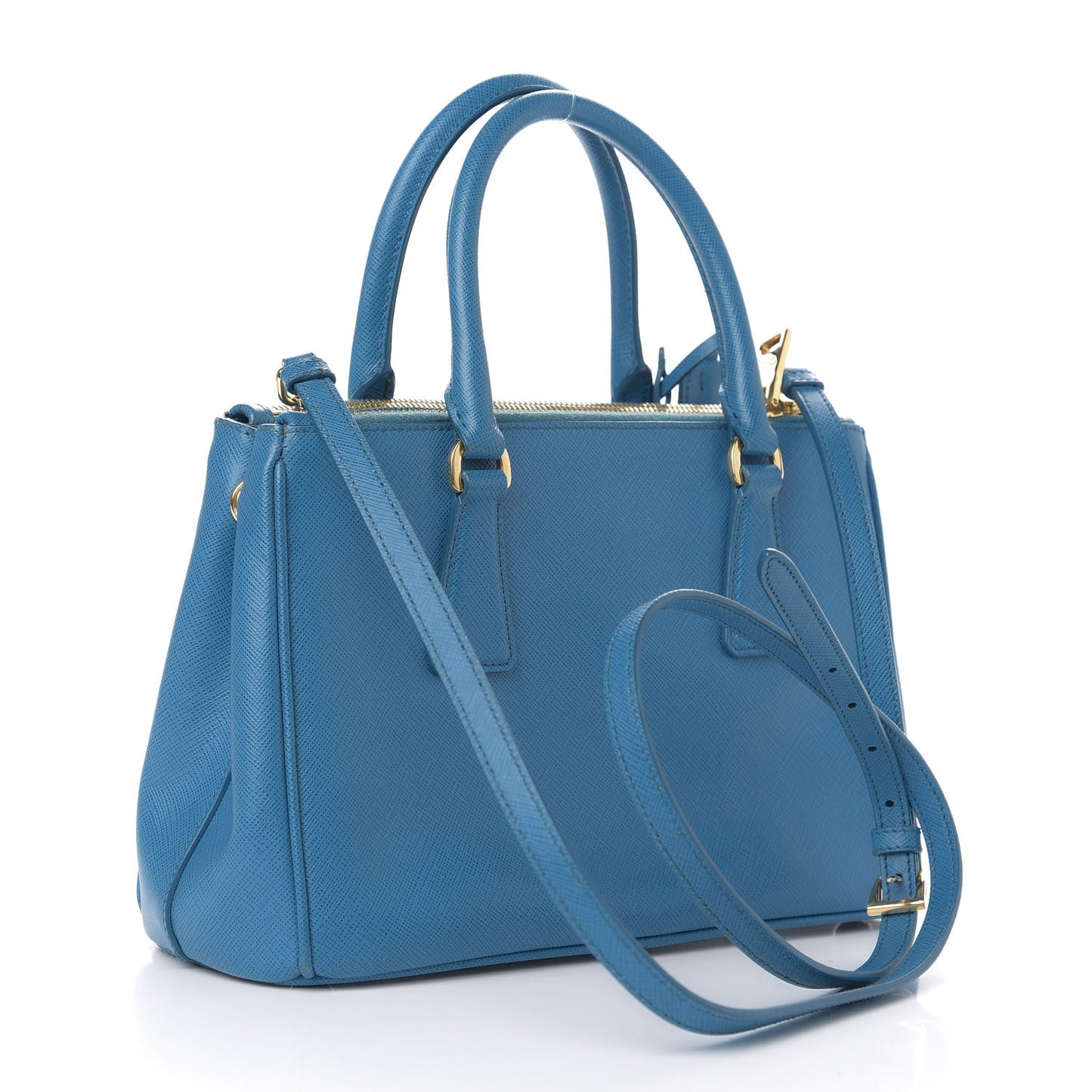 Saffiano Mini Galleria Double Zip Tote Celeste