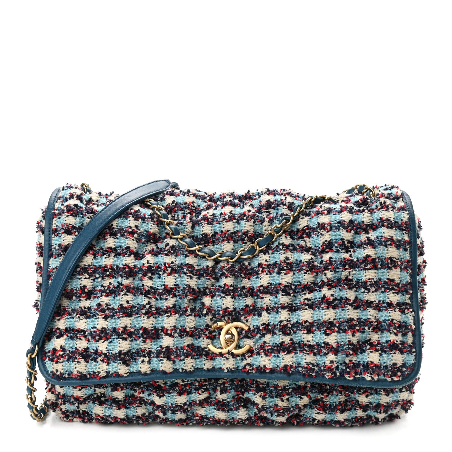 Chanel Lambskin Tweed Maxi Flap Blue Multicolor 1 of 13