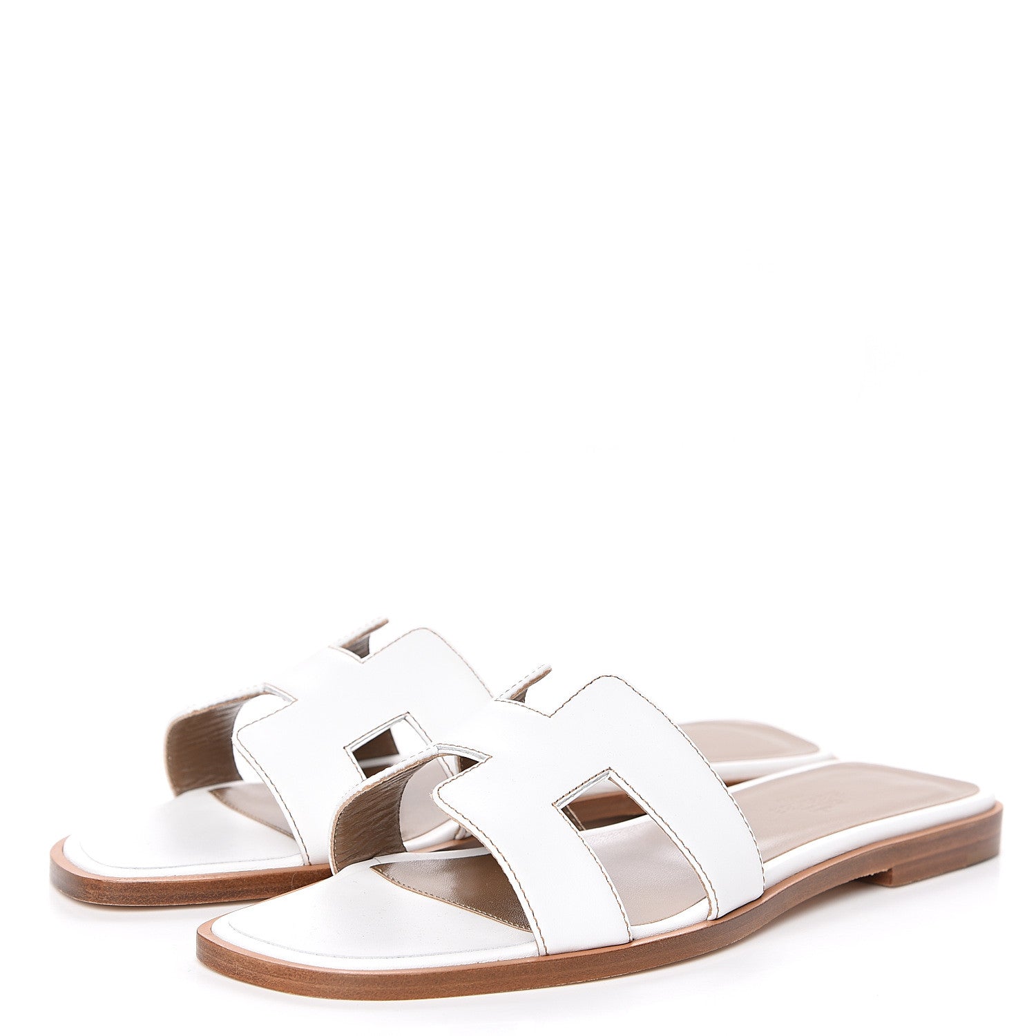 Hermes Box Calfskin Oran Sandals 36.5 White 3 of 8