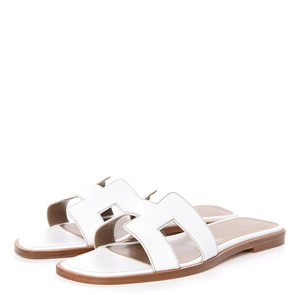 Hermes Box Calfskin Oran Sandals 36.5 White 3 of 8
