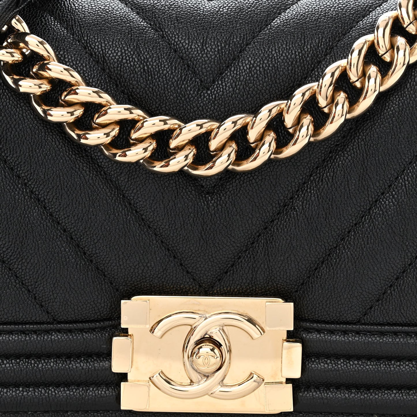Caviar Chevron Quilted Small Boy Flap Black