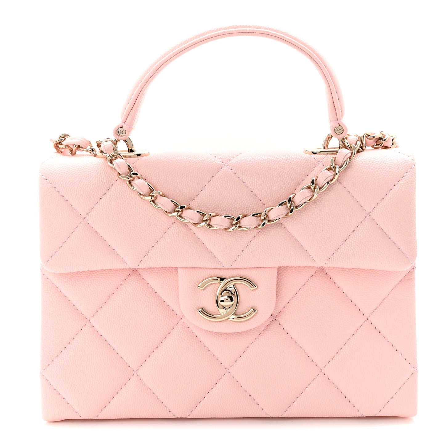 Caviar Quilted Mini Retro Twist Top Handle Flap Light Pink