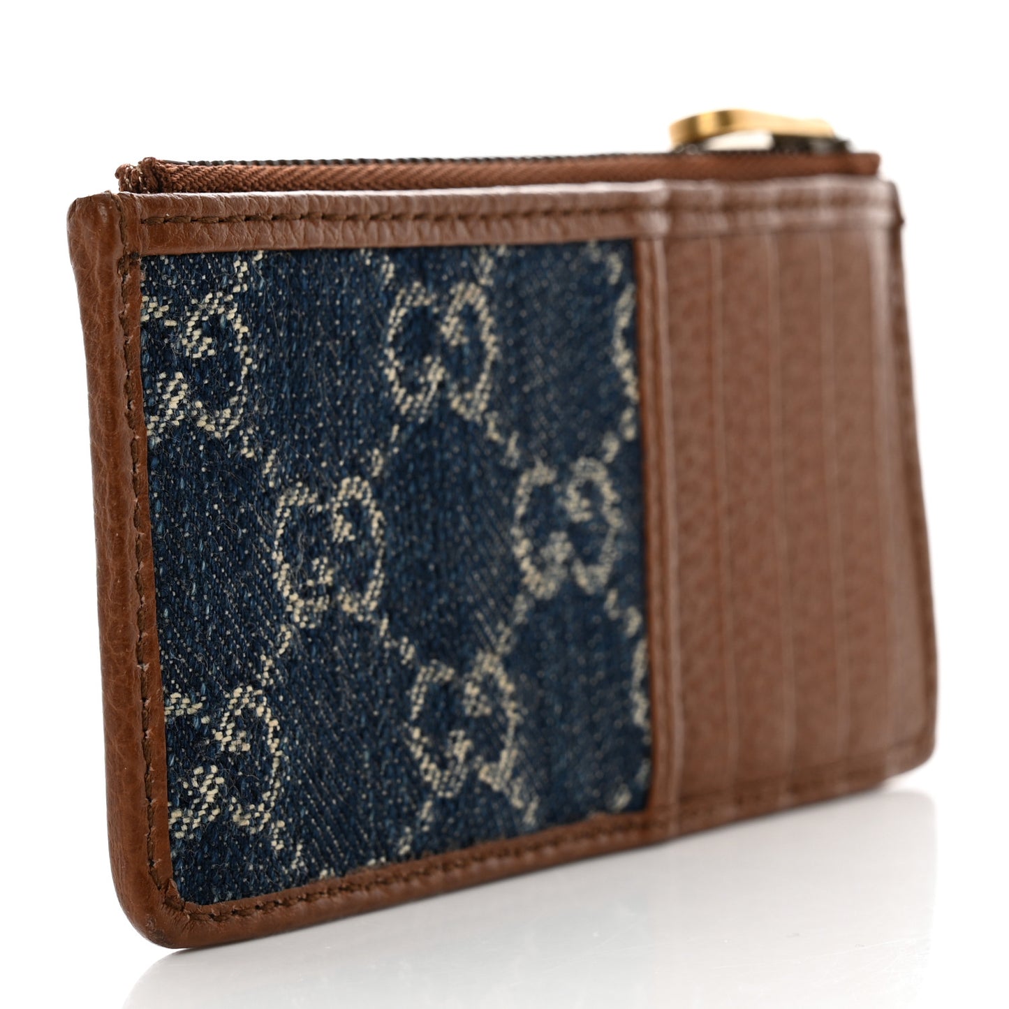 New Denim GG Monogram Dollar Calfskin Retro Interlocking G Coin Case Card Holder Blue Tea Cuir Epilog