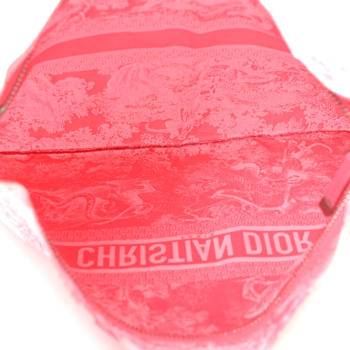 Canvas Embroidered Toile De Jouy Diortravel Zipped Pouch Candy Pink