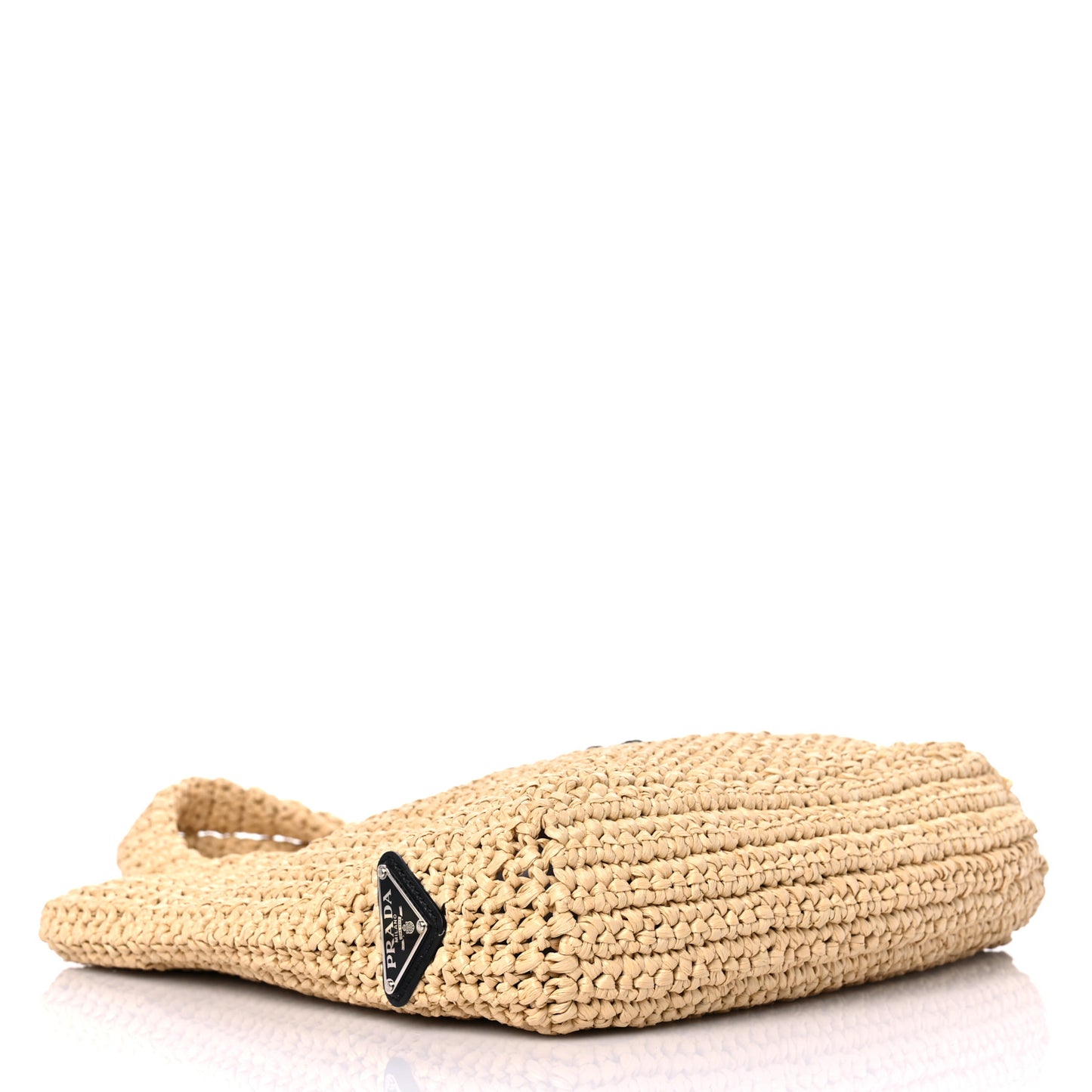 Yarn Raffia Effect Crochet Embroidered Small Logo Tote Naturale