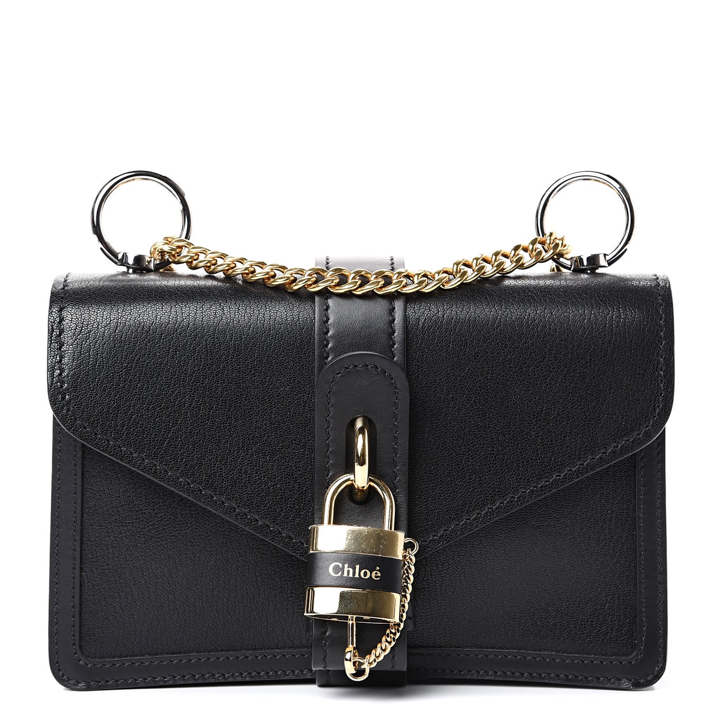 Shiny Goatskin Calfskin Aby Chain Shoulder Bag Black