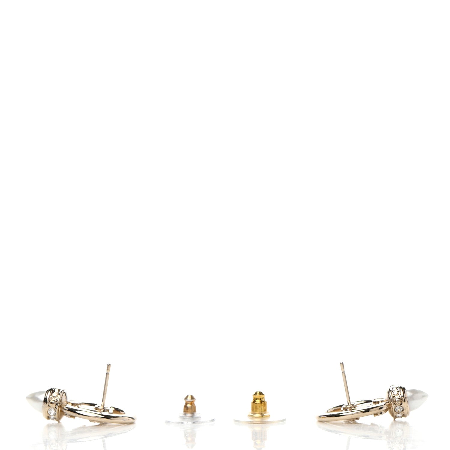 Chanel Crystal Pearl CC Round Drop Earrings Gold 3 of 5