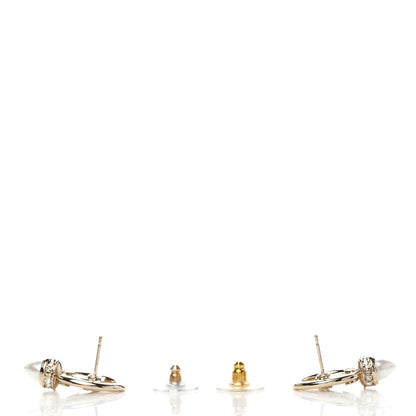 Chanel Crystal Pearl CC Round Drop Earrings Gold 3 of 5