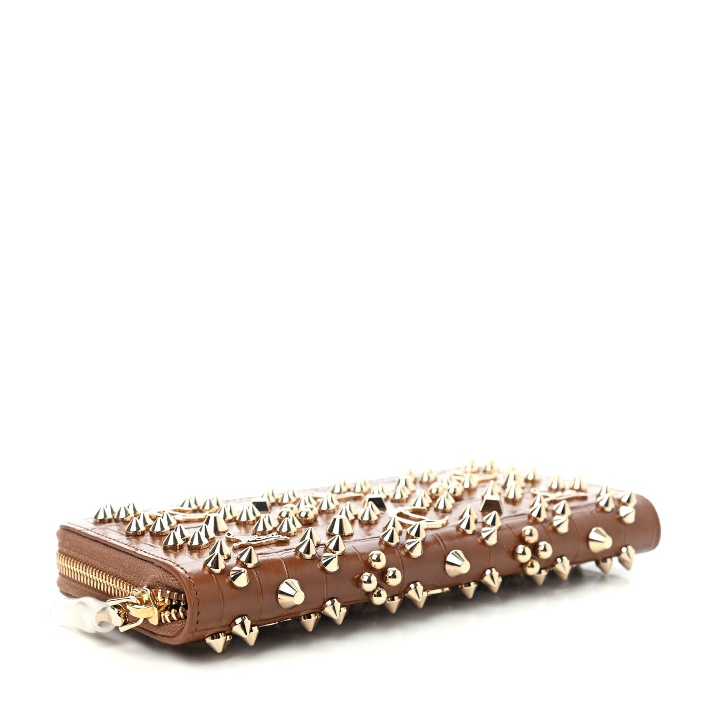 Calfskin Crocodile Embossed Loubinthesky Panettone Zip Around Wallet Biscotto Gold