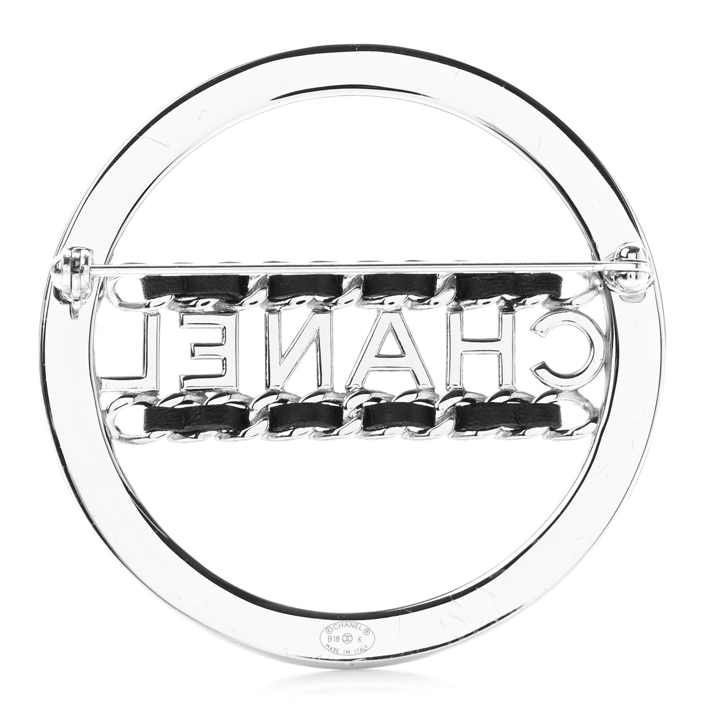 Lambskin Baguette Crystal Logo Brooch Black Silver