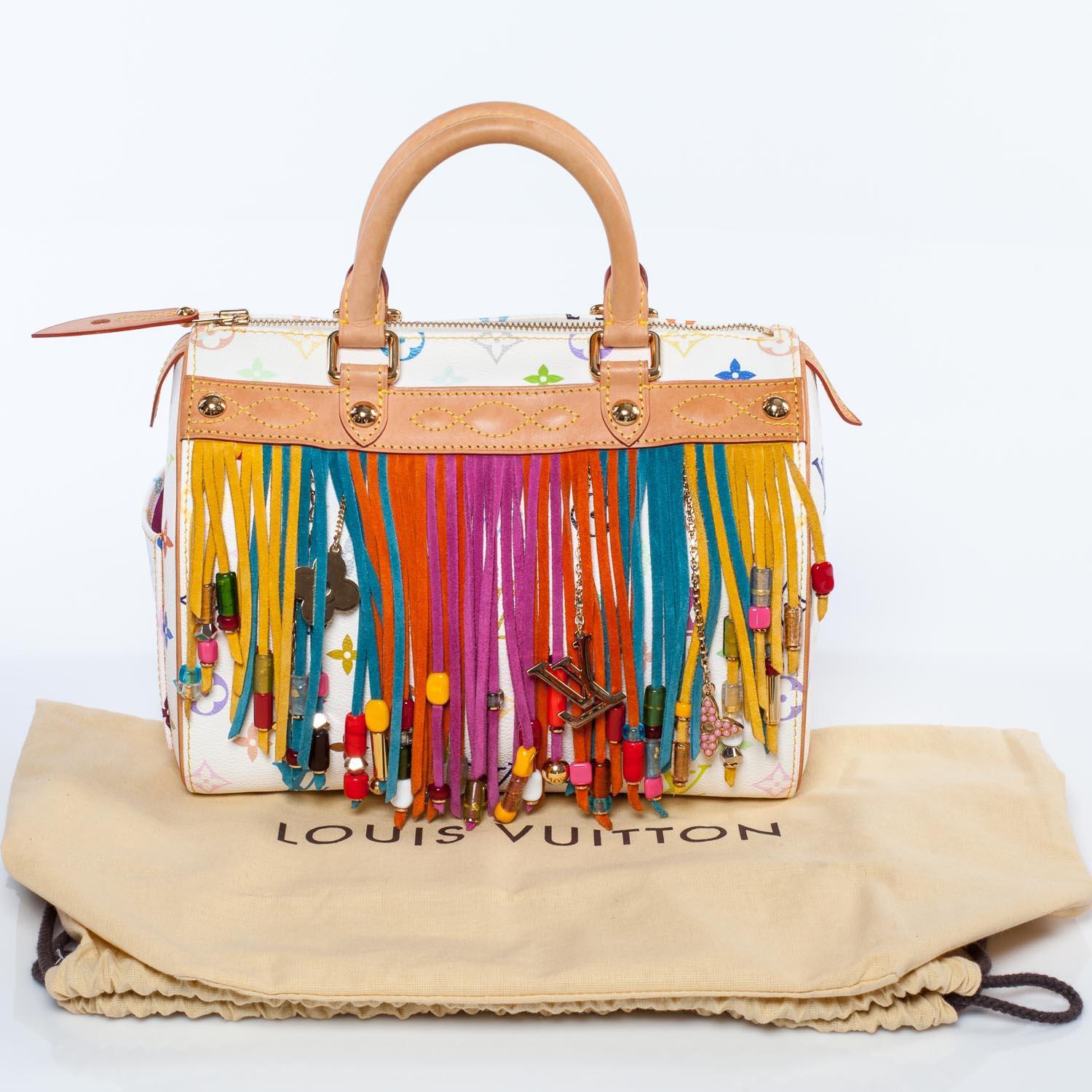 りんご　Louis Vuitton Louis Vuitton Monogram Multicolor Fringe Speedy 25 White