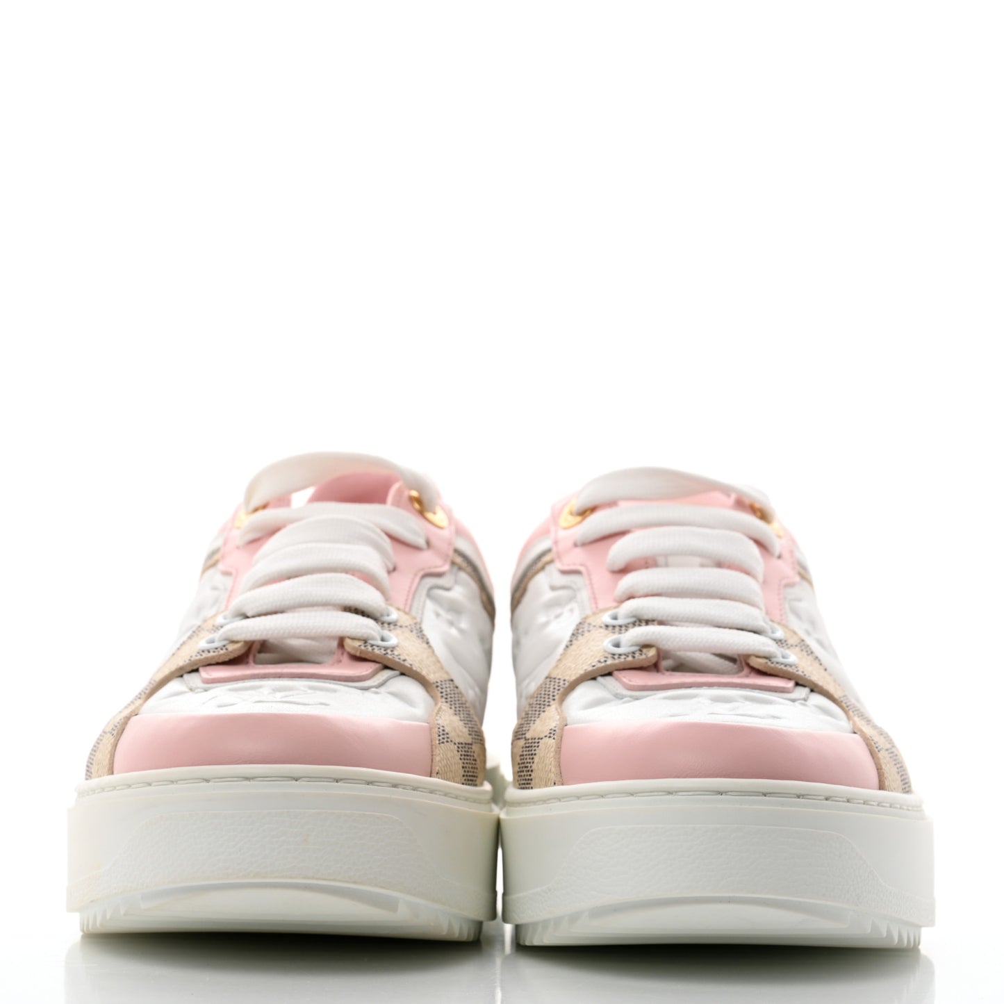 Monogram Embossed Calfskin Damier Azur Time Out Sneakers 38.5 Rose Clair Pink