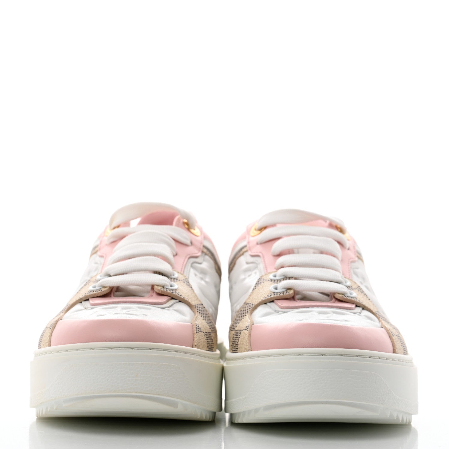 Louis Vuitton Monogram Embossed Calfskin Damier Azur Time Out Sneakers 38.5 Rose Clair Pink 2 of 8