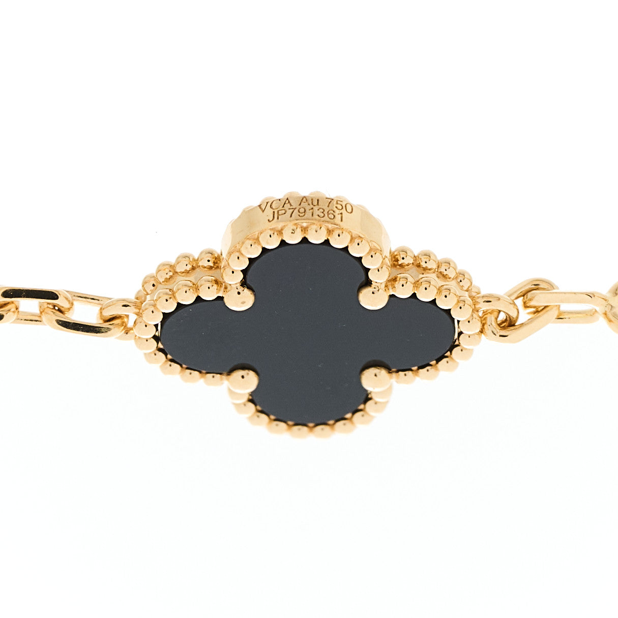 VAN CLEEF &amp; ARPELS 18K Yellow Gold Black Onyx 5 Motifs Vintage Alhambra Bracelet