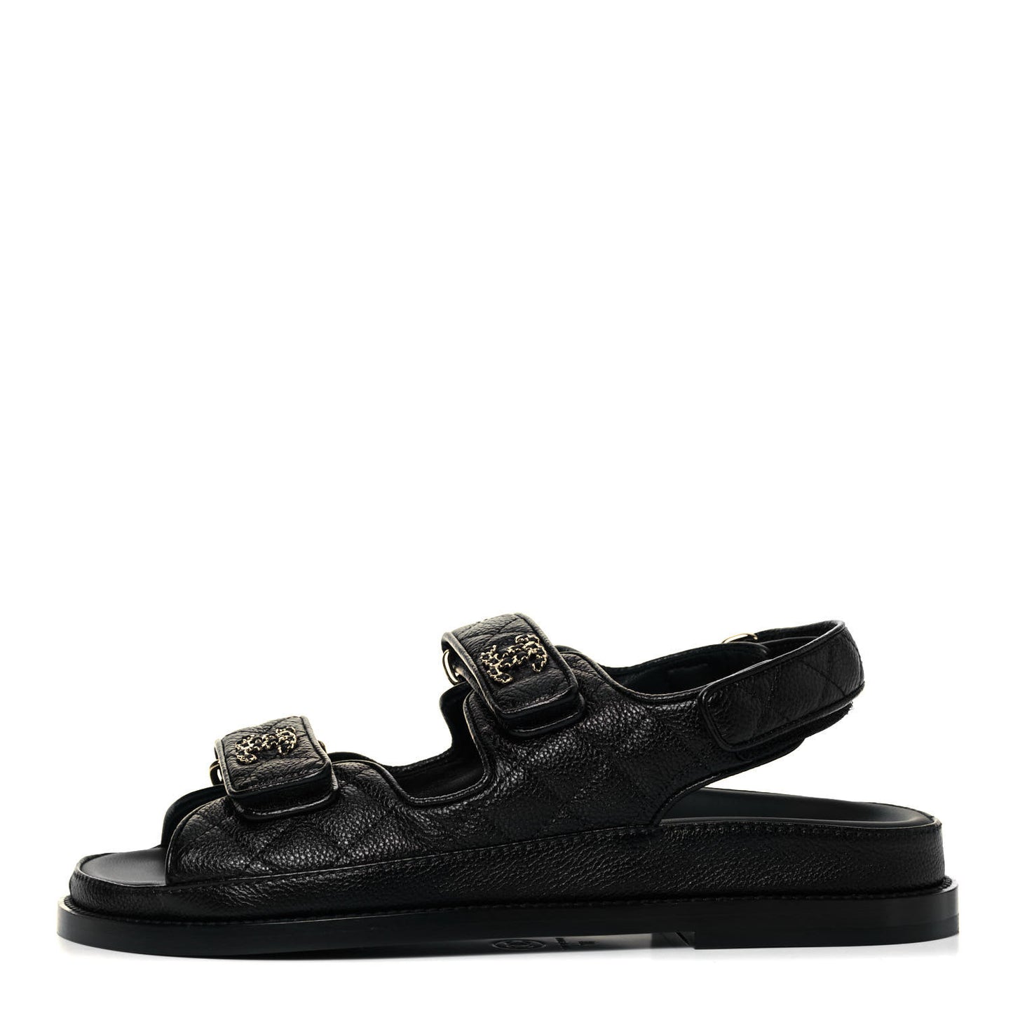 Grained Calfskin Velcro Dad Sandals 37 Black