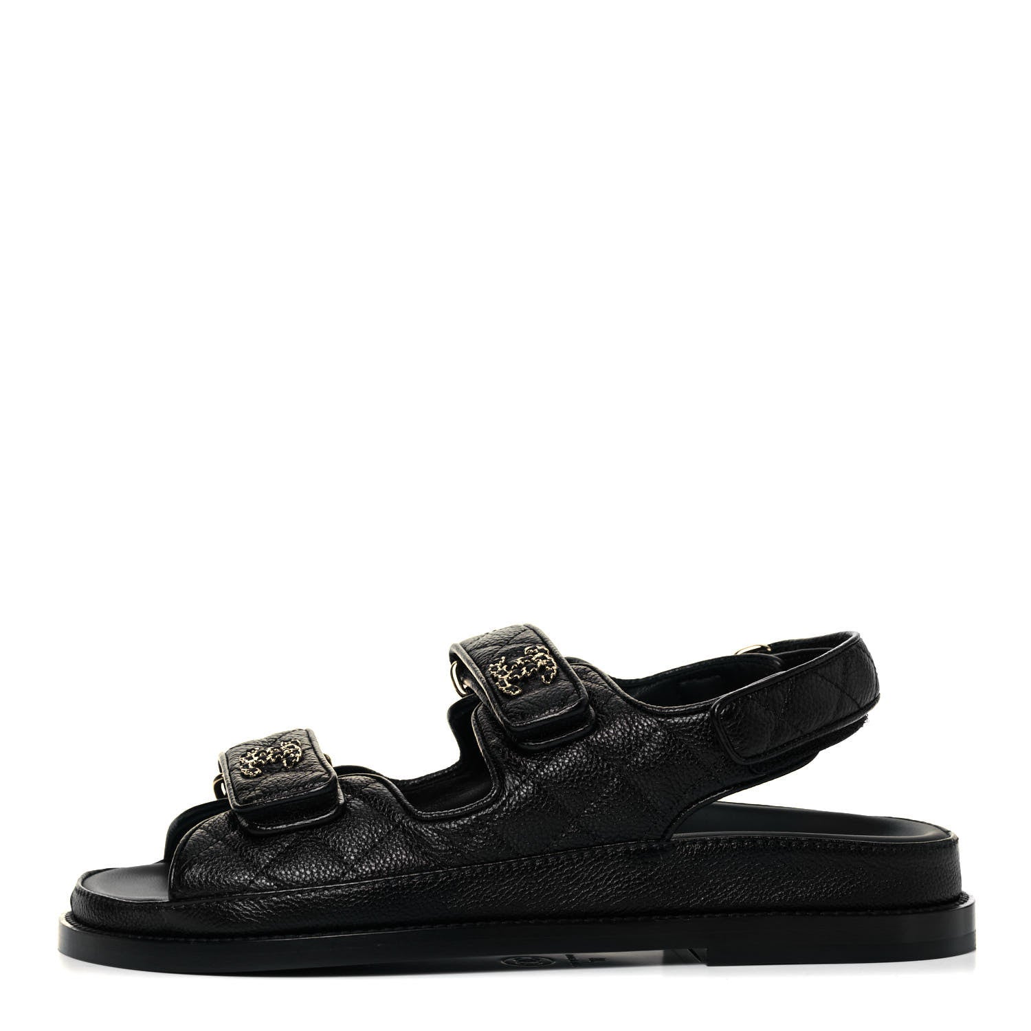 Chanel Grained Calfskin Velcro Dad Sandals 37 Black 1 of 9