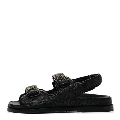 Chanel Grained Calfskin Velcro Dad Sandals 37 Black 1 of 9
