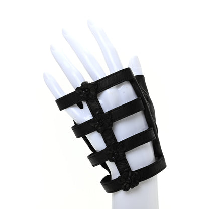 Chanel Lambskin Camellia Fingerless Gloves 7.5 Black 3 of 6